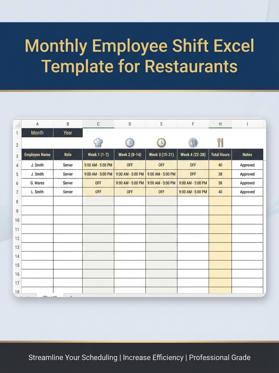 Monthly Employee Shift Excel Template for Restaurants