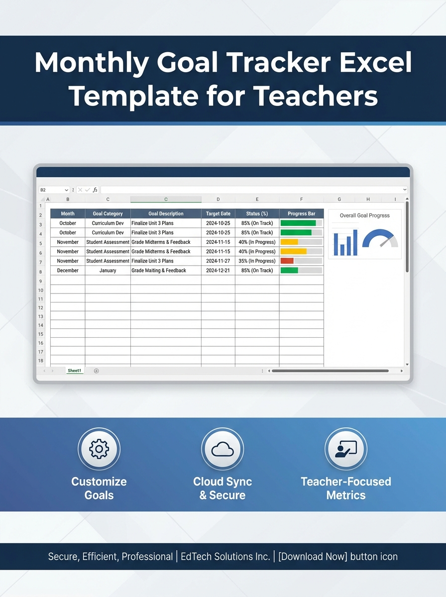 Monthly Goal Tracker Excel Template for Teachers