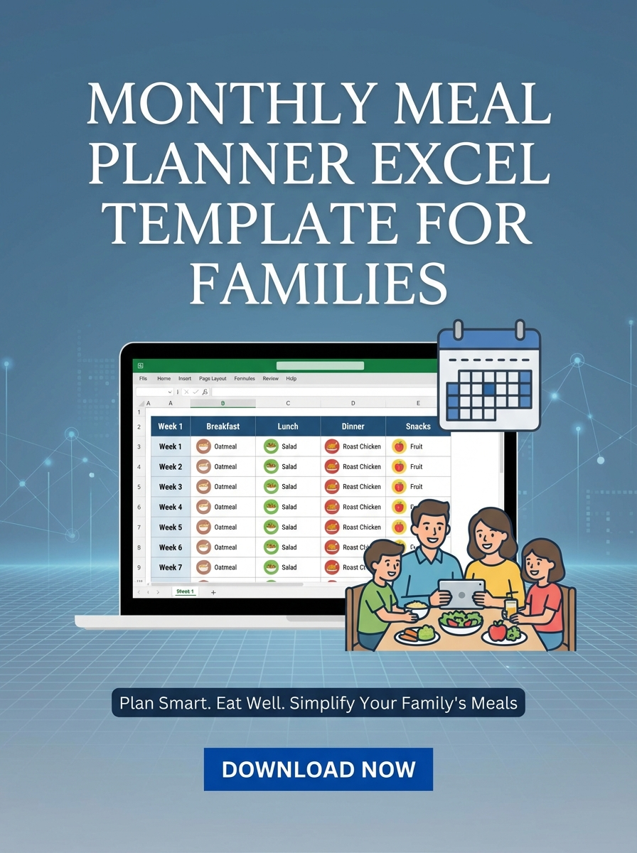 Monthly Meal Planner Excel Template for Families