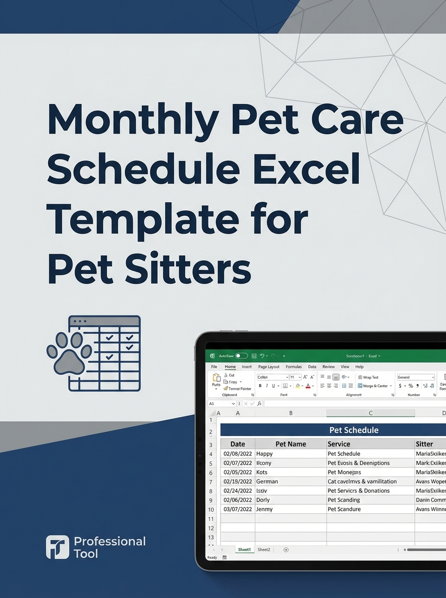 Monthly Pet Care Schedule Excel Template for Pet Sitters
