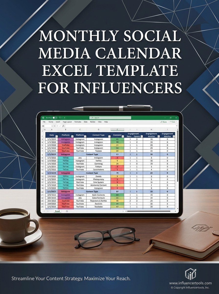 Monthly Social Media Calendar Excel Template for Influencers