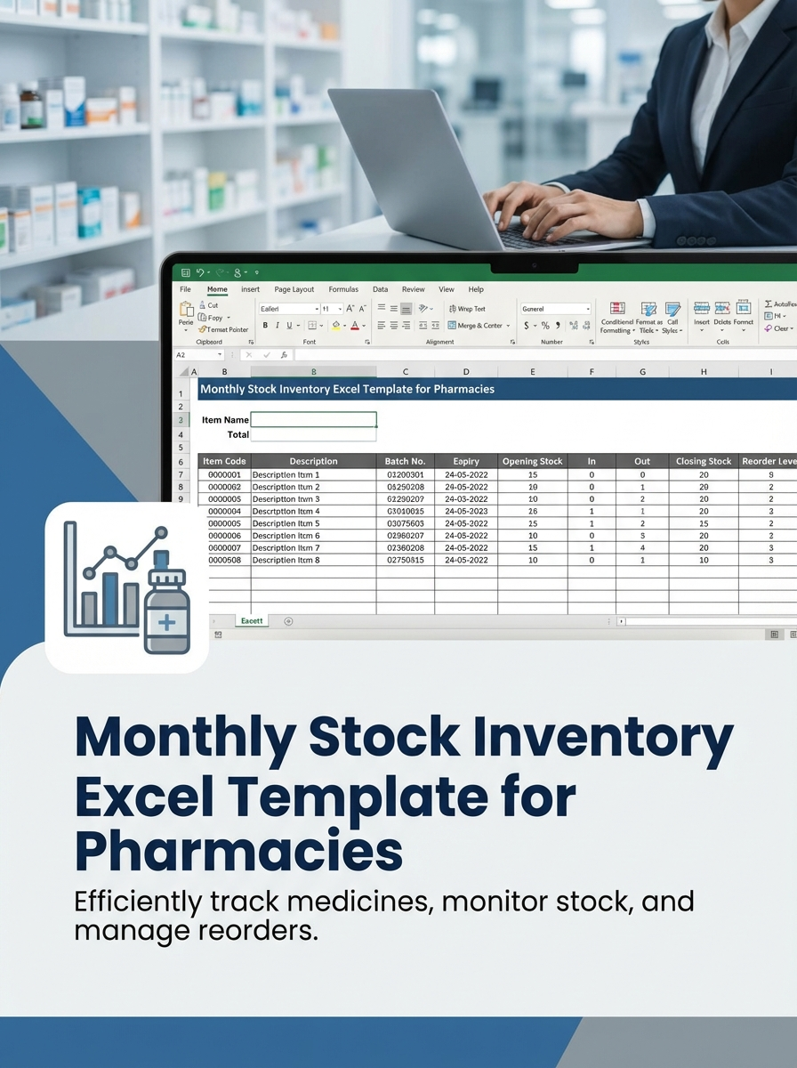 Monthly Stock Inventory Excel Template for Pharmacies