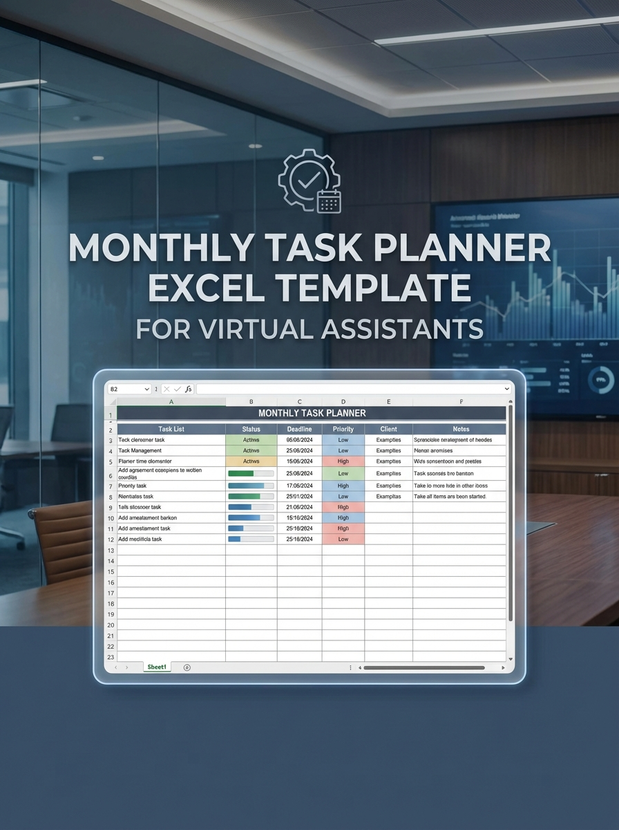 Monthly Task Planner Excel Template for Virtual Assistants