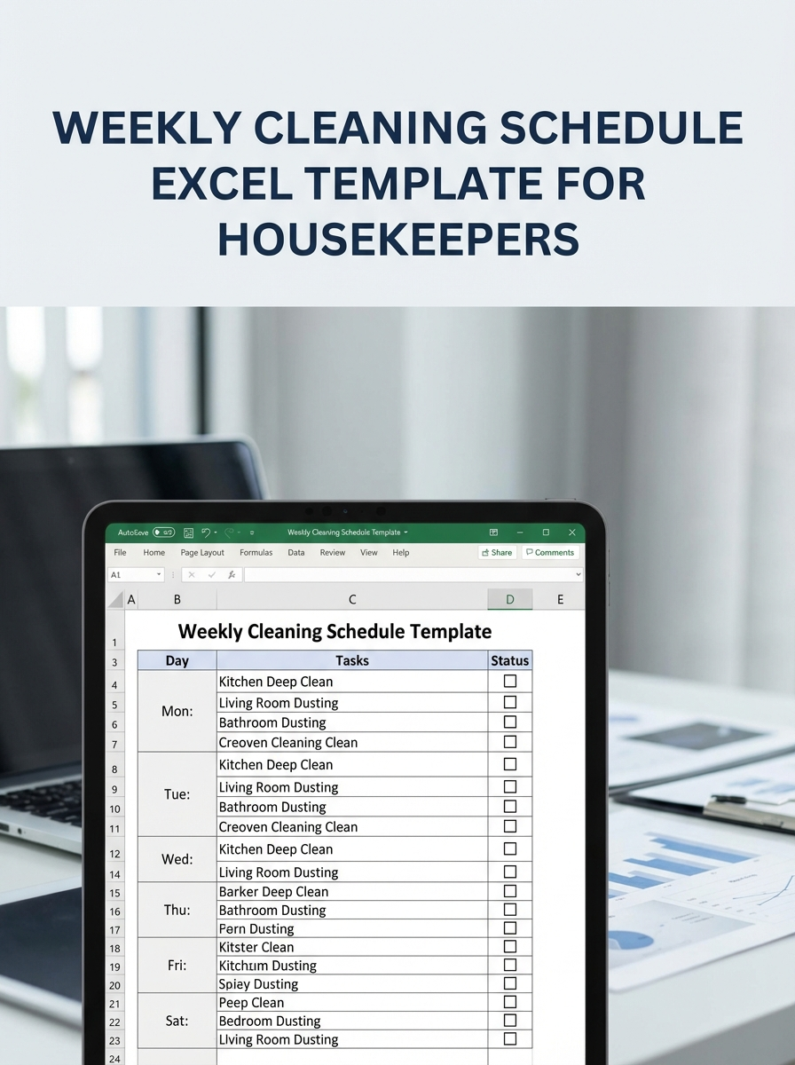 Weekly Cleaning Schedule Excel Template for Housekeepers