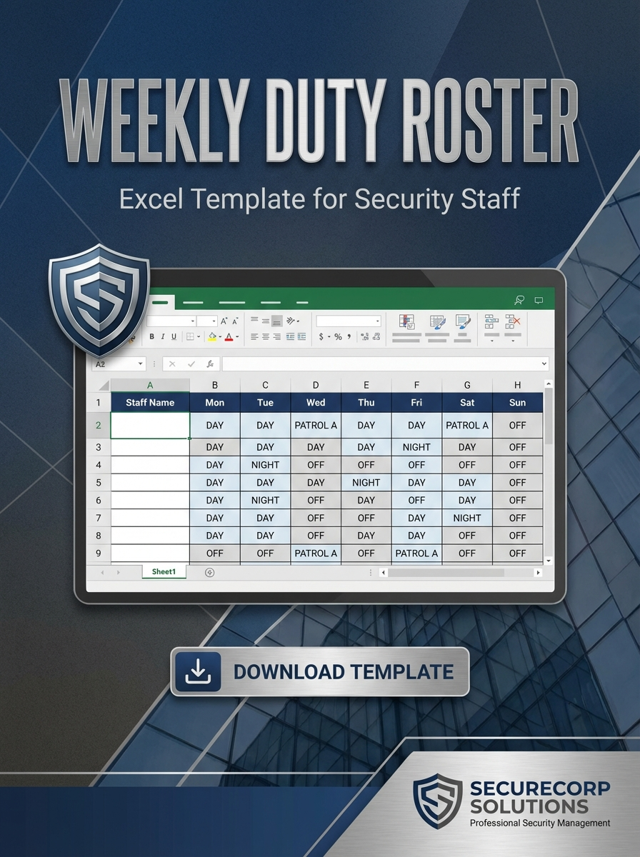 Weekly Duty Roster Excel Template for Security Staff
