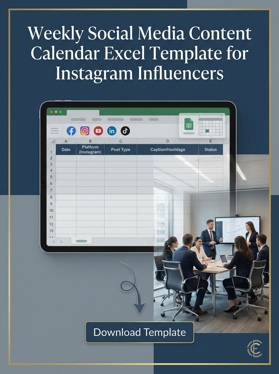 Weekly Social Media Content Calendar Excel Template for Instagram Influencers