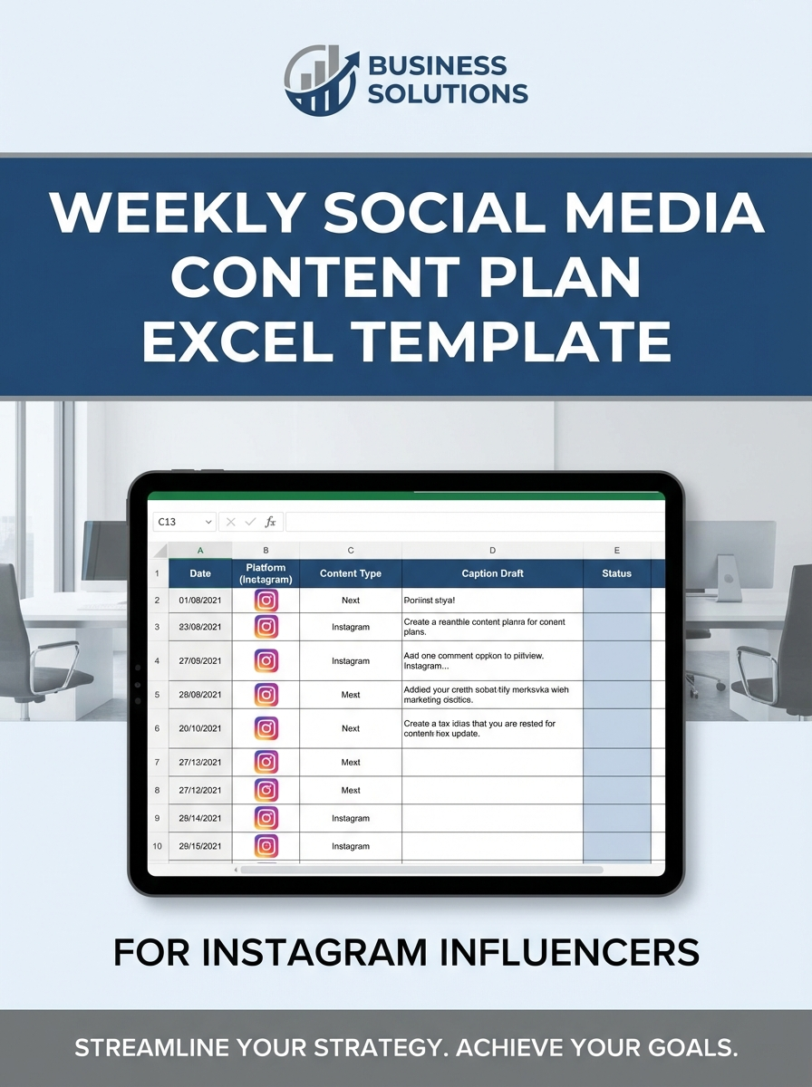 Weekly Social Media Content Plan Excel Template for Instagram Influencers